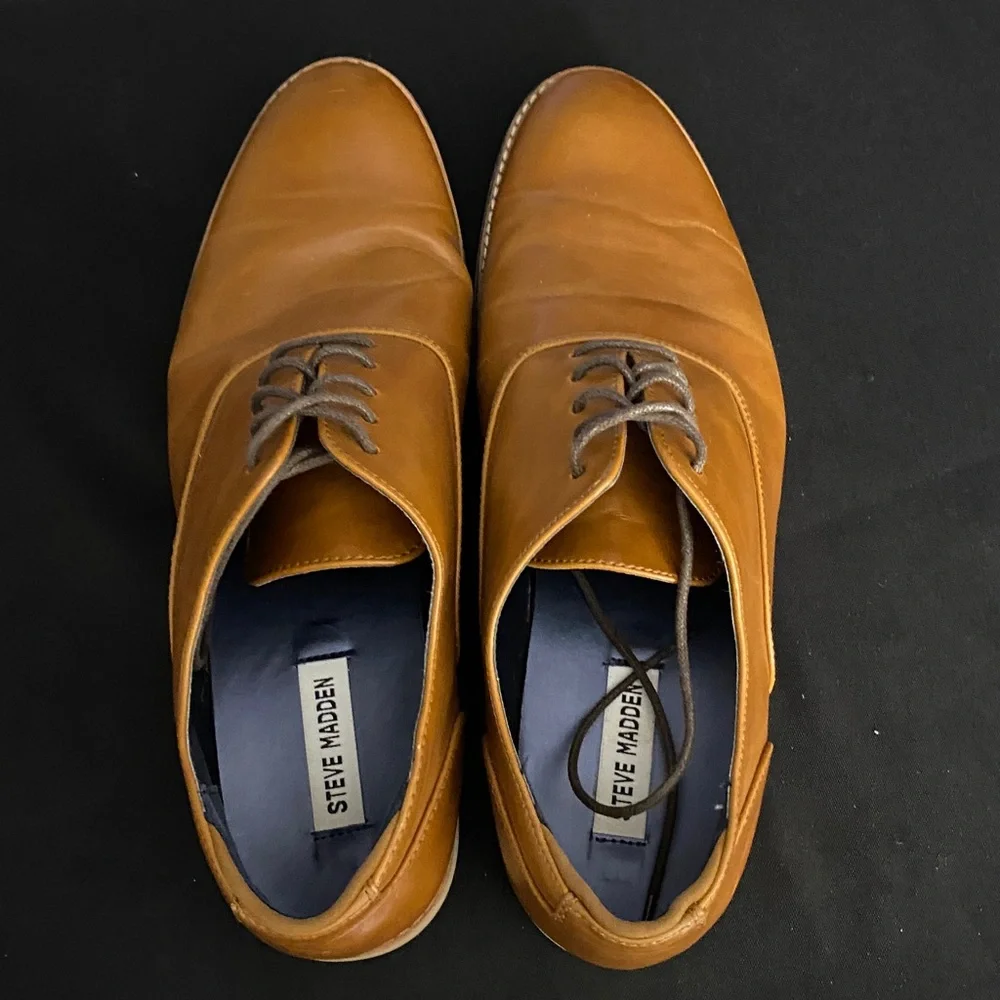 Steve Madden Neptun MENS 11M Caramel Brown Faux Leather‎ Lace-up Oxfords EUC